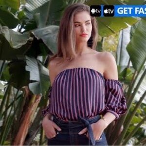 Dynamite Off-Shoulder top in Navy and red Stripes